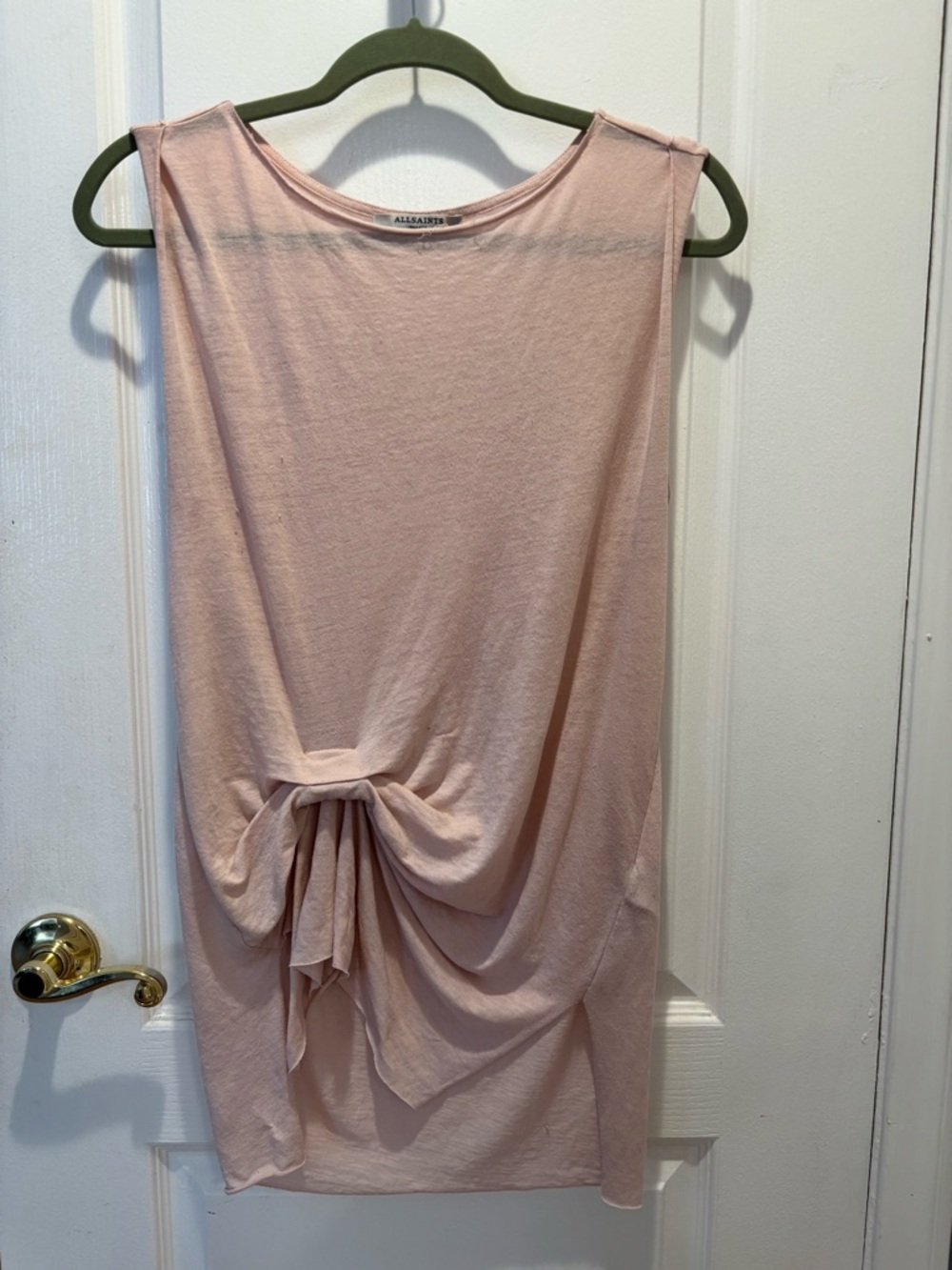 All Saints Blush Pink Ruched Front Sleeveless Lightweight Top
